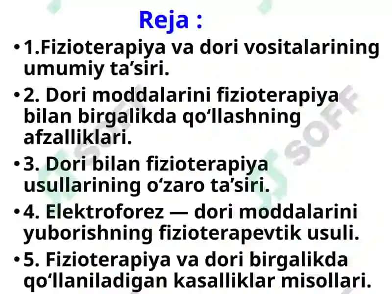 Fizioterapevik muolajalar va dori moddalarini birgalikda qo’llash 2