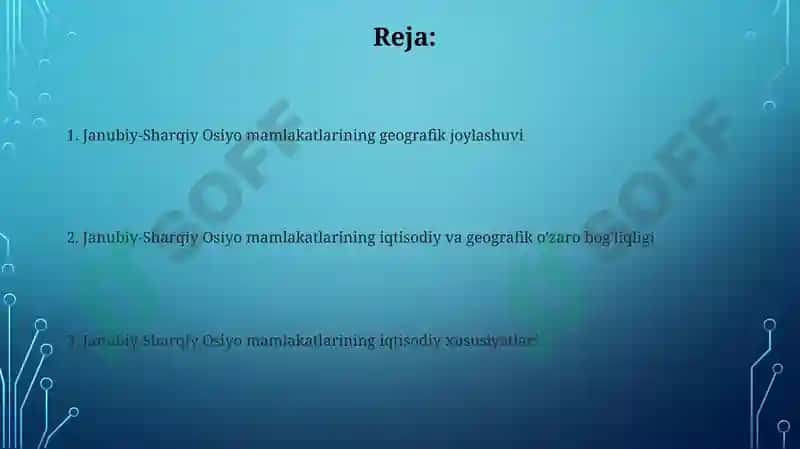 Janubiy -sharqiy osiyo mamlakatlariga iqtisodiy geografik tavsif 2