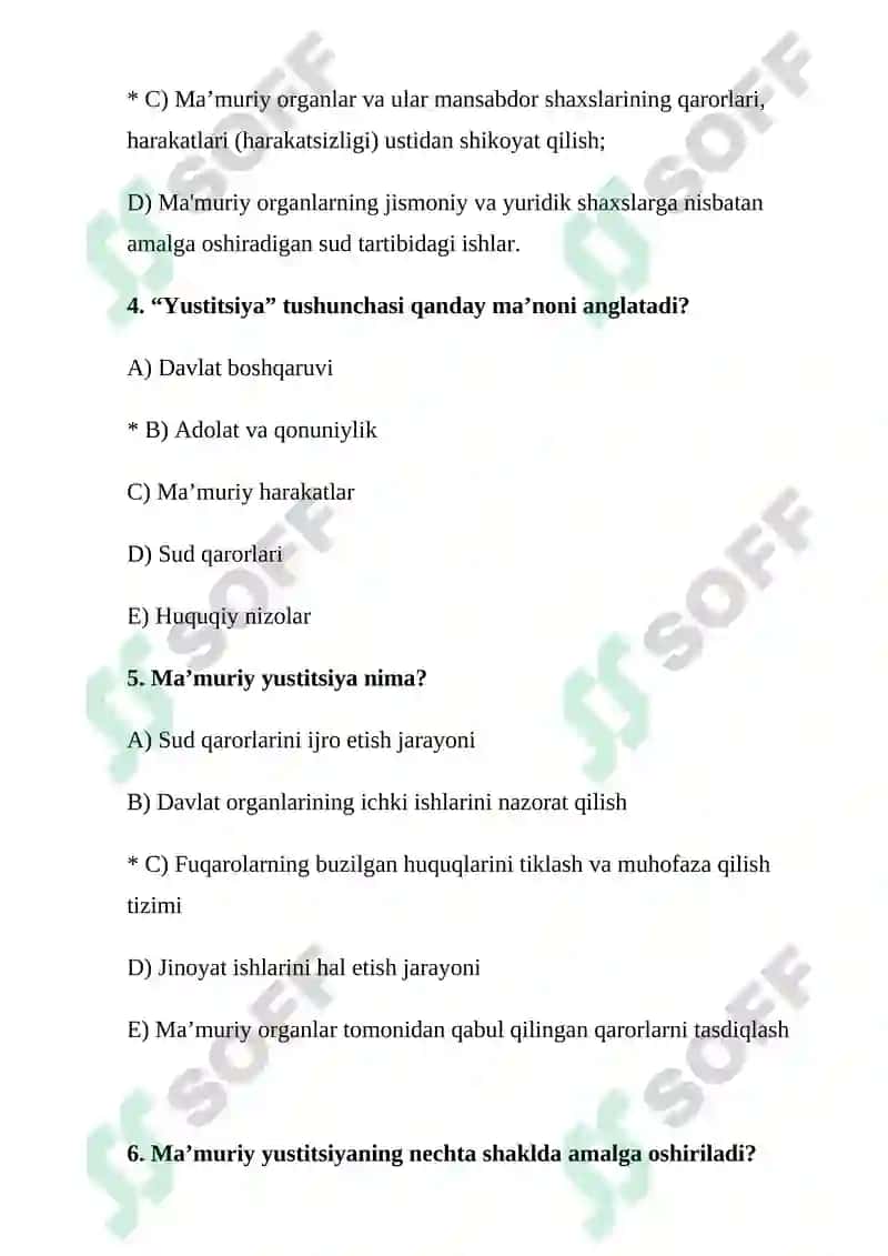 MA’MURIY YUSTITSIYA MAVZUSI YUZASIDAN TEST SAVOLLARI 2