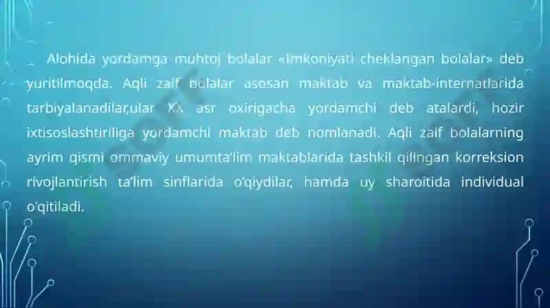 INTELEKTUALRIVOJLANISHDA MUAMMOLARI BO‘LGANO‘QUVCHILARNINGPSIXOLOGIK XUSUSIYATLARI 2