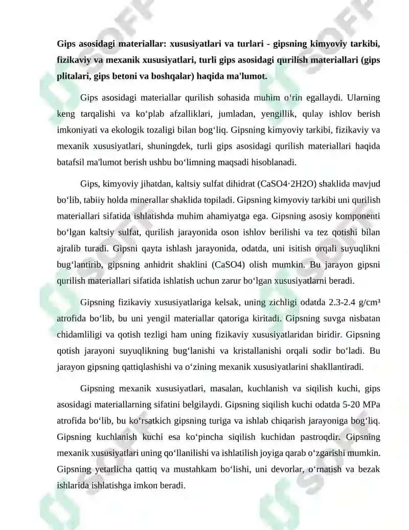 Gips asosidagi devorbop qurilish materiallarini ishlab chiqarish texnologiyasi 2