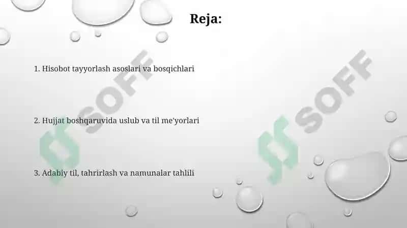 Hisobot tayyorlash.Ishyuritish uslubi va tili.Adabiy til 2