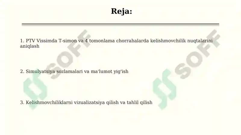 PTV VISSUM dasturida T simon va 4 tomonli chorrahalarda ziddiyatli nuqtalarni aniqlash 2