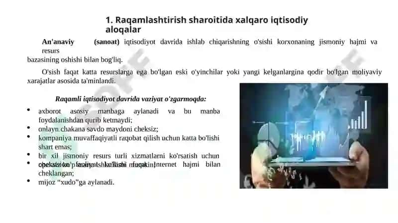Raqamlashtirish sharoiti daxalqaroiqtisodiy aloqalar 2