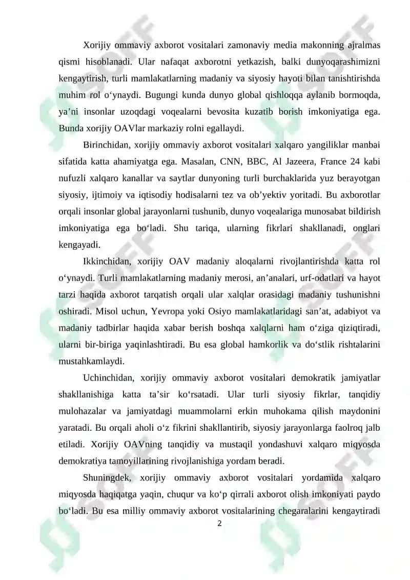 XORIJIY OMMAVIY AXBOROT VOSITALARINING MEDIA MAKONDAGI O‘RNI 2