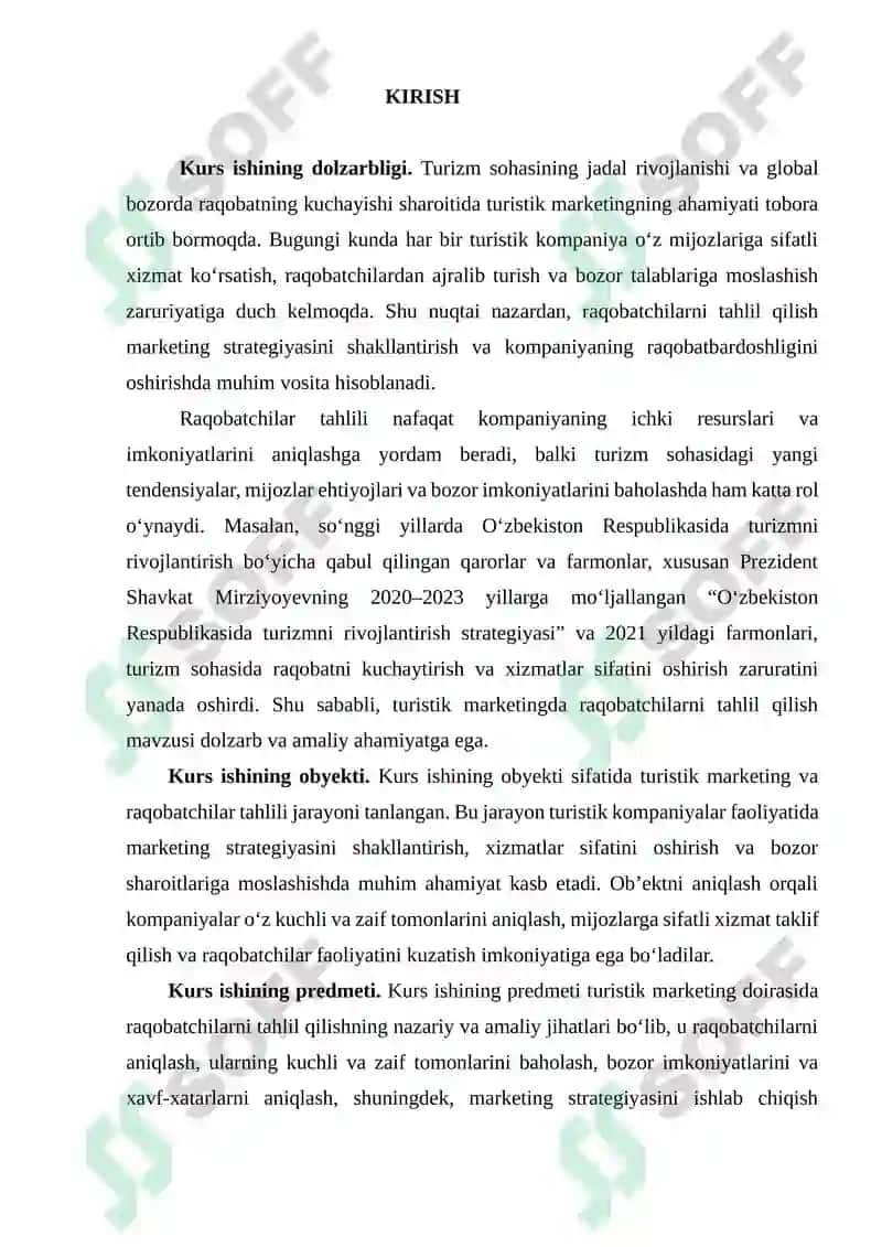 TURISTIK MARKETINGDA RAQOBATCHILARNI TAHLIL QILISHNING AMALIY AHAMIYATI. 2