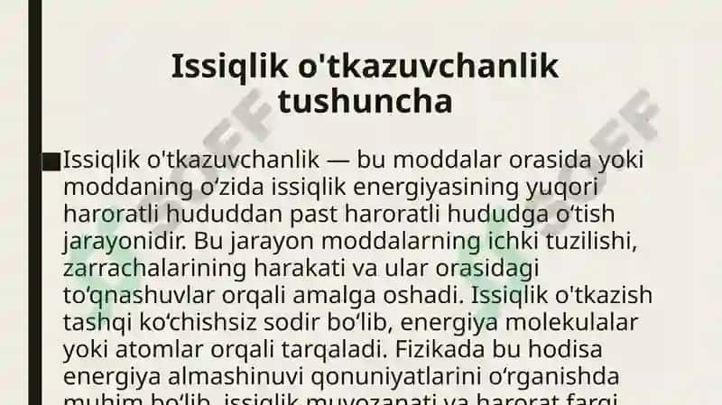 Issiqlik oʻtkazuvchanlik. Issiqlik oʻtkazuvchanlik turlari 2