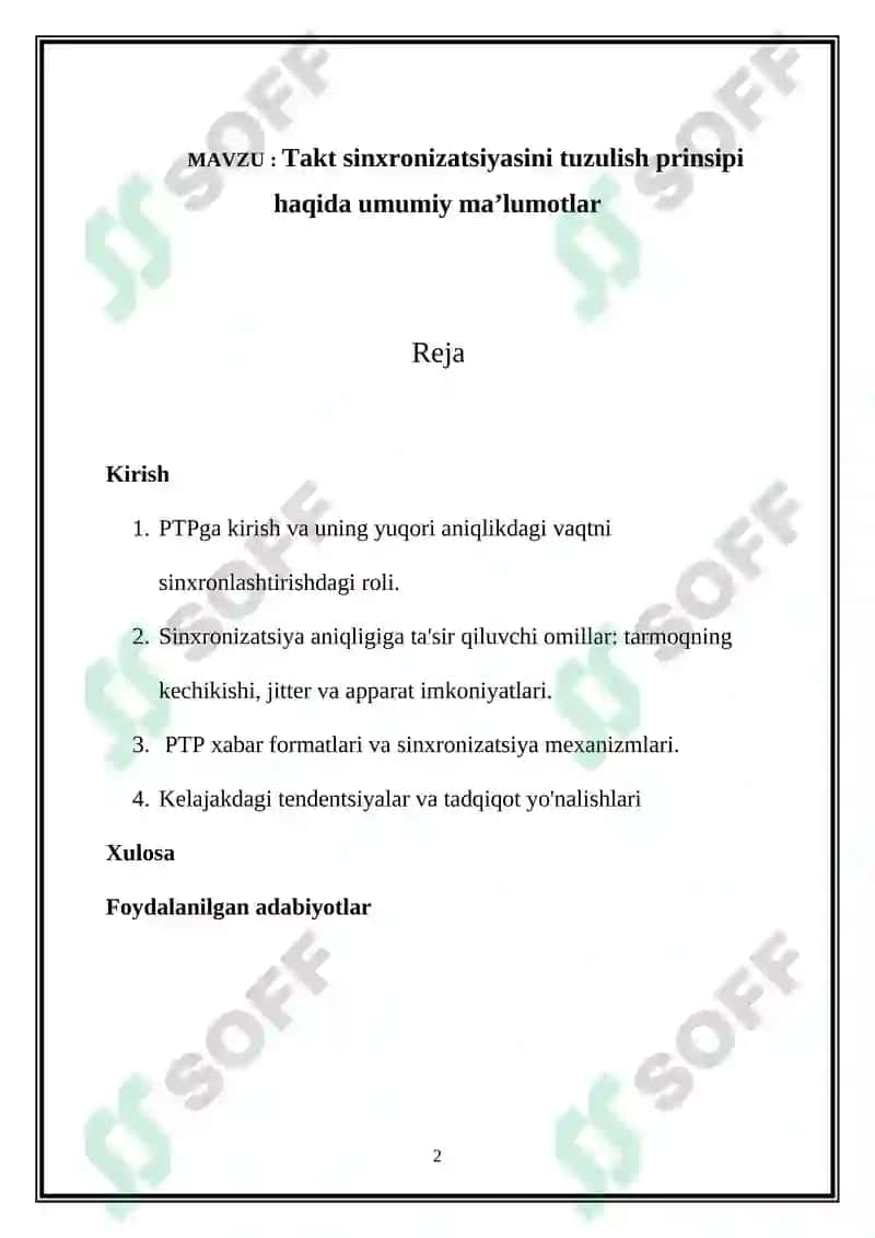 Takt sinxronizatsiyasini tuzulish prinsipi haqida umumiy maʼlumotlar 2