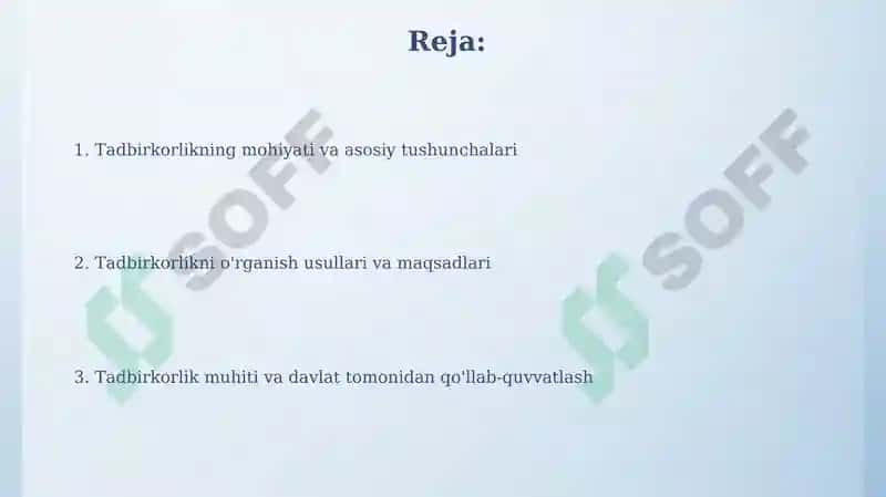Tadbirkorlik asoslari fanining predmeti va urganish usullari 2