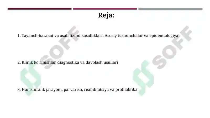 Tayanch-harakat va asab tizimi kasalliklari bilan ogʻrigan bemorlarni parvarish qilish va kuzatish 2