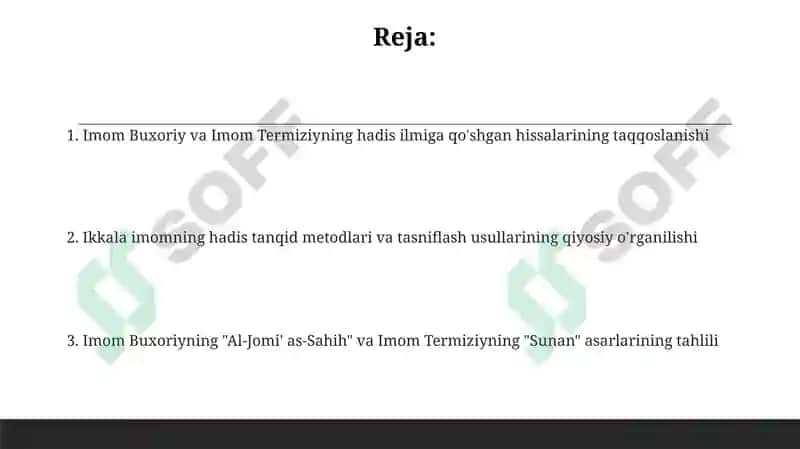 Imom Buxoriy va Imom Termiziyning hadis ilmiga qoʻshgan hissalarini qoyosiy taxlili 2