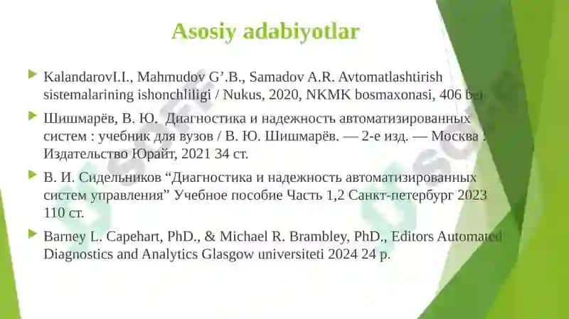 Avtomatlashtirish sistemalarining ishonchliligi 2