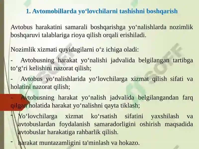 Avtomobillardayo‘lovchilarni tashishni boshqarish 2