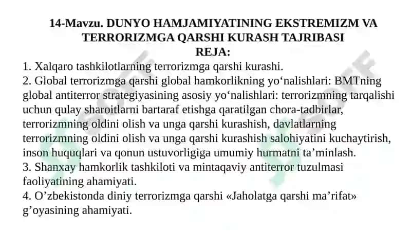 DUNYO HAMJAMIYATINING EKSTREMIZM VA TERRORIZMGA QARSHI KURASH TAJRIBASI 2