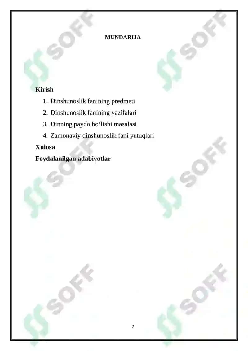 Dinshunoslik fanining predmeti va vazifalari 2