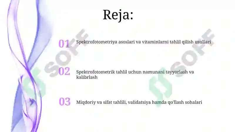 Spektrofotometrik usulda vitaminlami sifat va miqdorini aniqlash 2