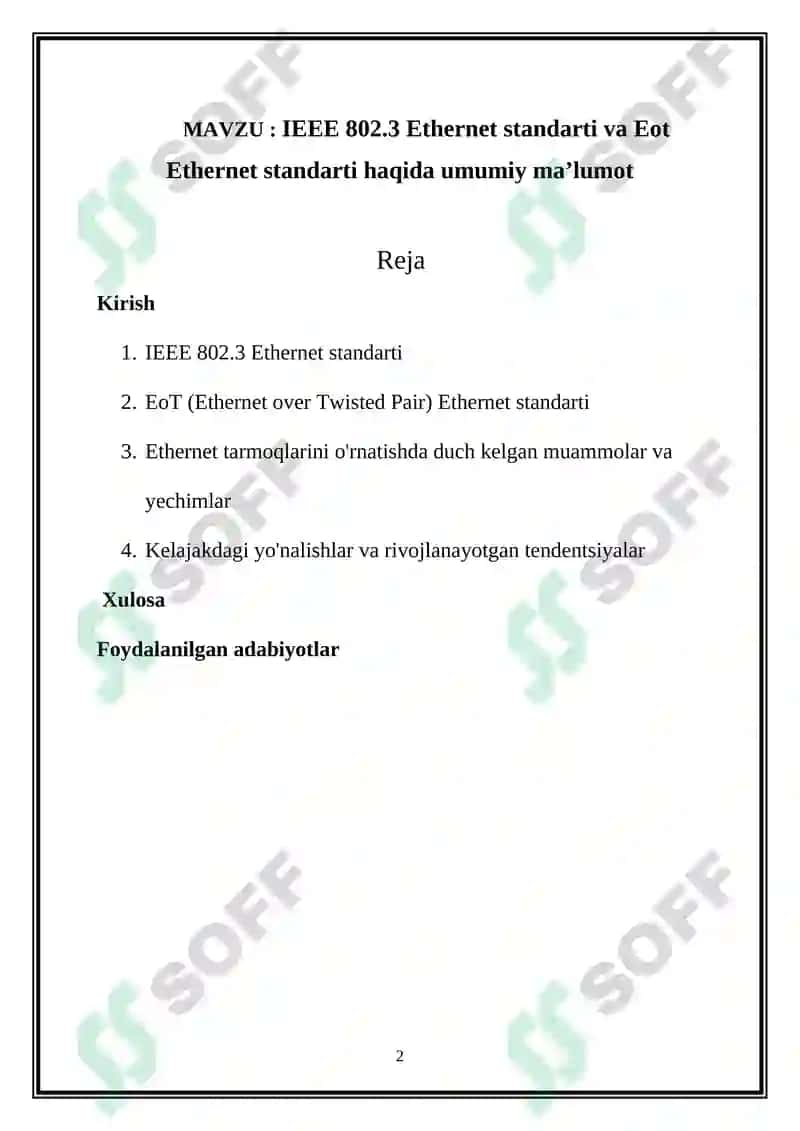 IEEE 802.3 Ethernet standarti va Eot Ethernet standarti haqida umumiy maʼlumot 2