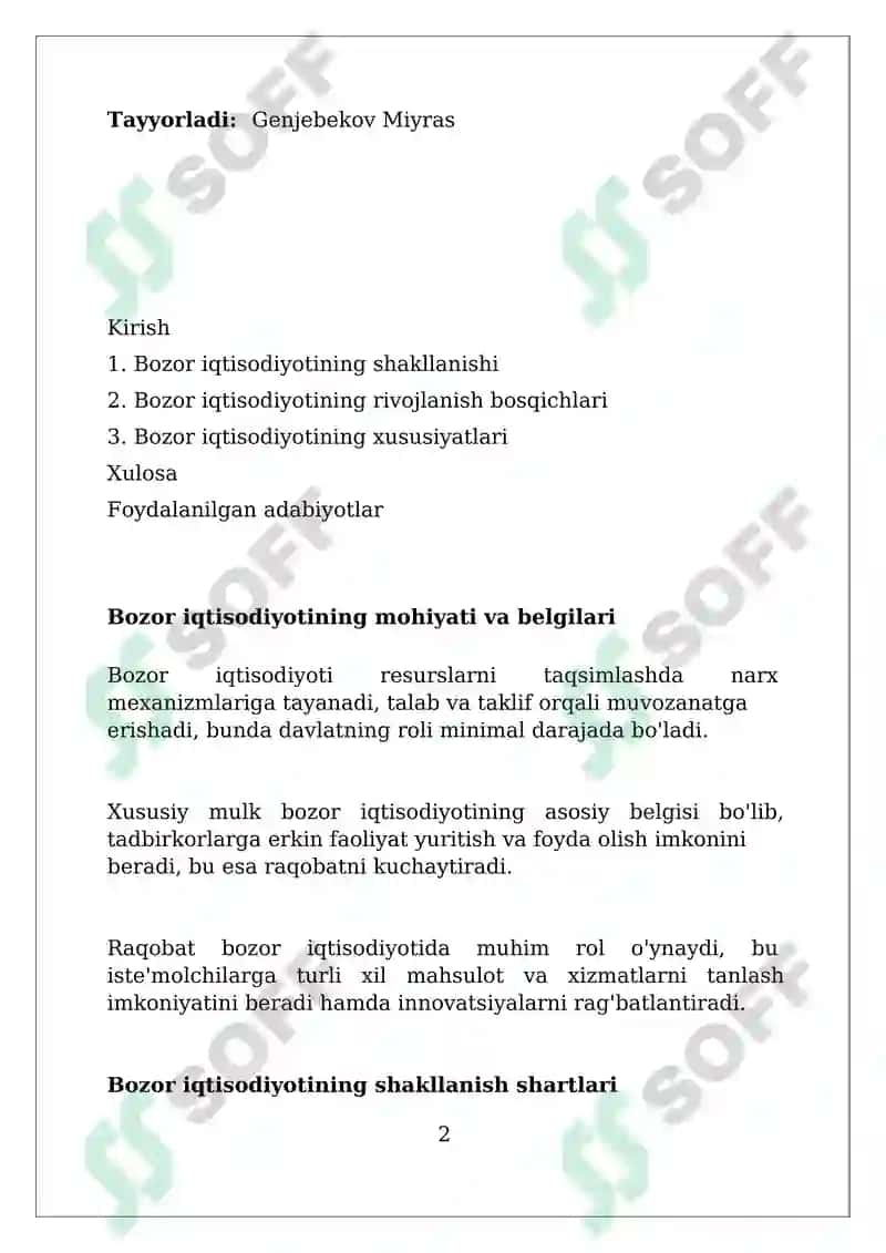 Bozor iqtisodiyotining shakllanishi va rivojlanish bosqichlari 2