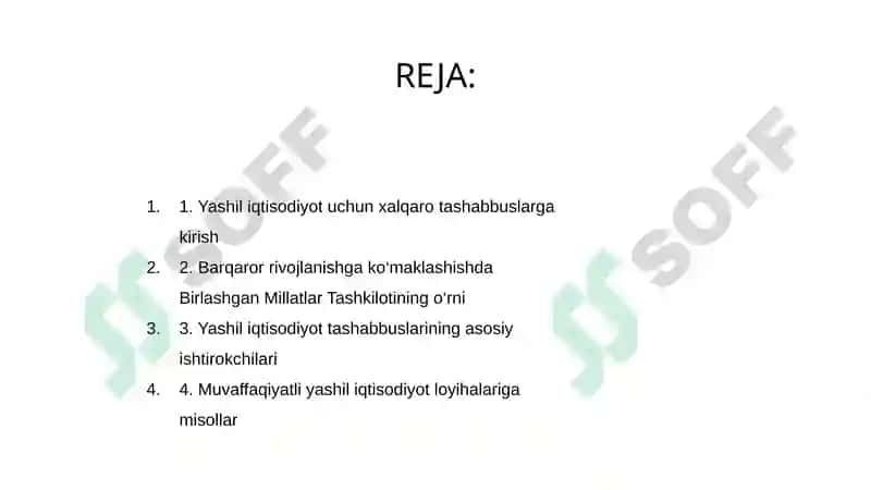 Yashil iqtisodiyotga taaluqli xalqaro tashabbuslar 2