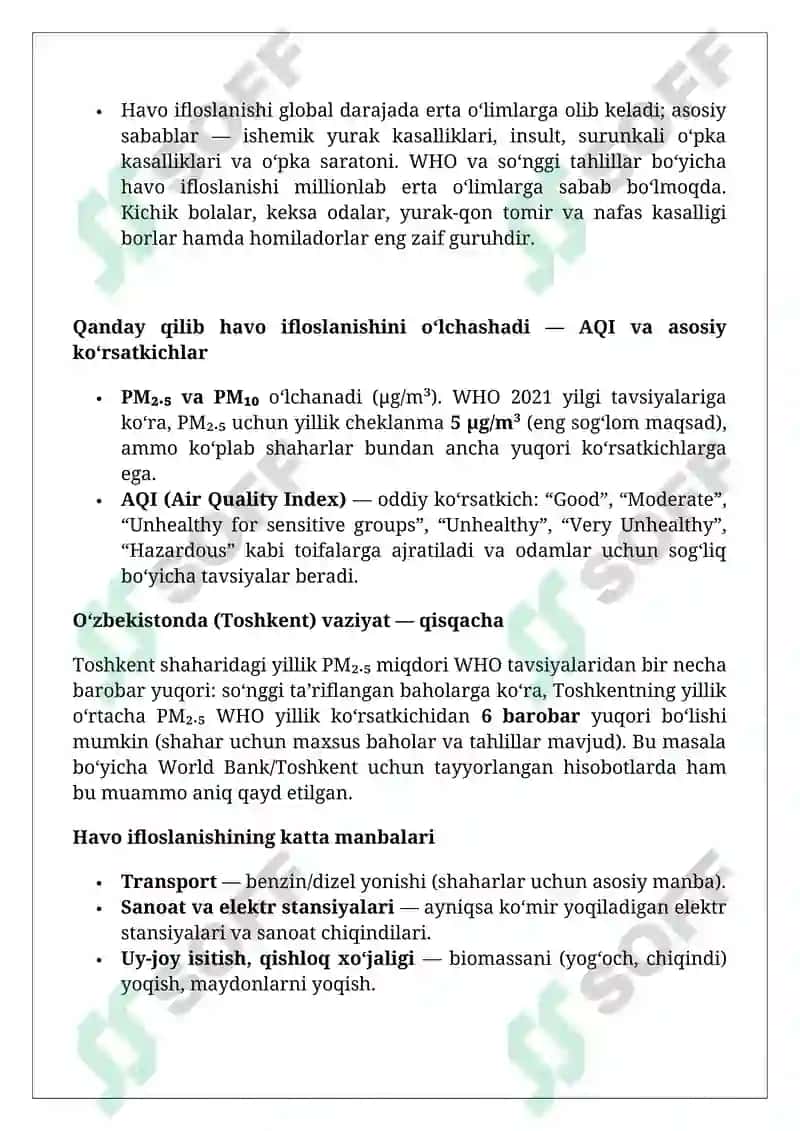 Havo ifloslanishining o‘pka patofiziologiyasidagi 2