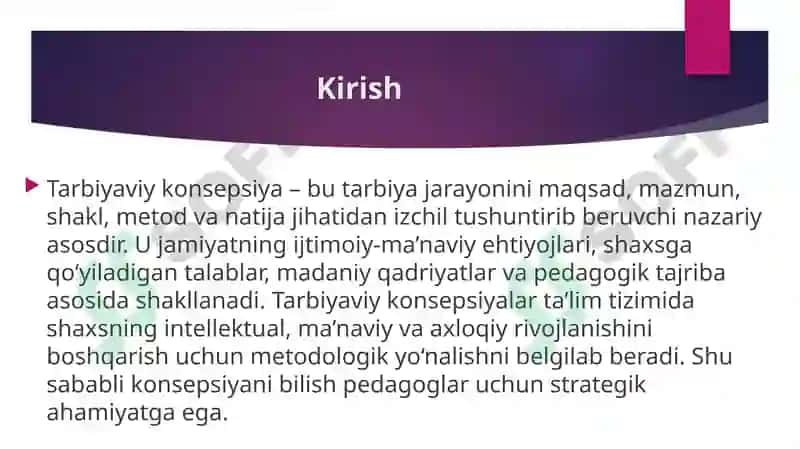 Tarbiyaviy konsepsiyalarni oʻrganish va tahlil yetish 2