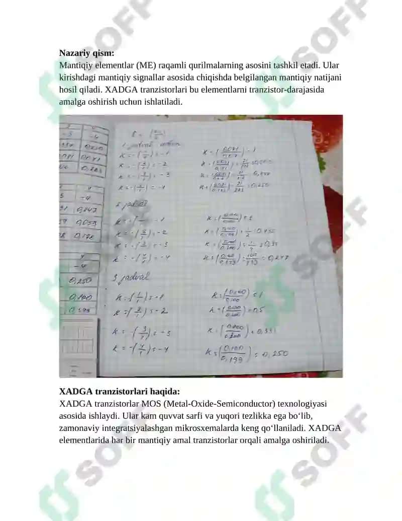 XADGA tranzistorlari asosida yasalgan ME (mantiqiy element)larni ishlash prinsiplarini o‘rganish 2