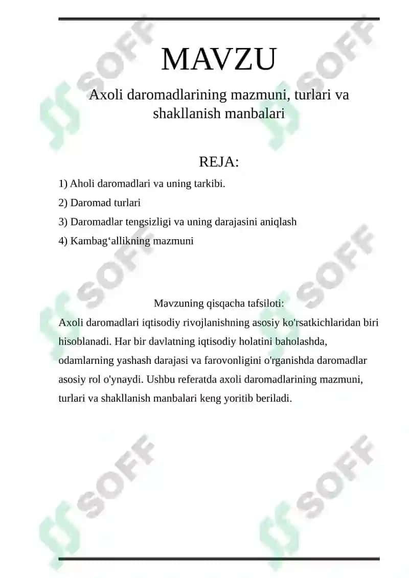 Axoli daromadlarining mazmuni, turlari va shakllanish manbalari 2