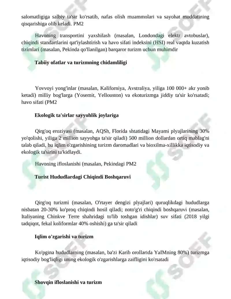 Turizmda tashqi muhitdagi omillarning ahamiyatlilik darajasini aniqlash 2