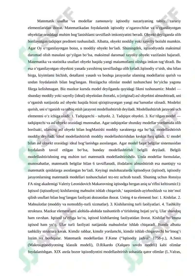 Matematik usullar va modellar zamonaviy iqtisodiy nazariyasi 2