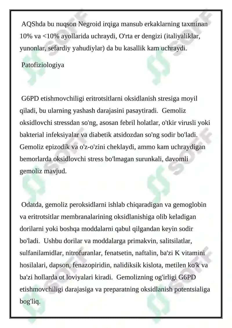 NASLIY MIKROSFEROSITOZ. G-6-FDG DEFITSIT ANEMIYA LABORATOR DIAGNOSTIKASI 2