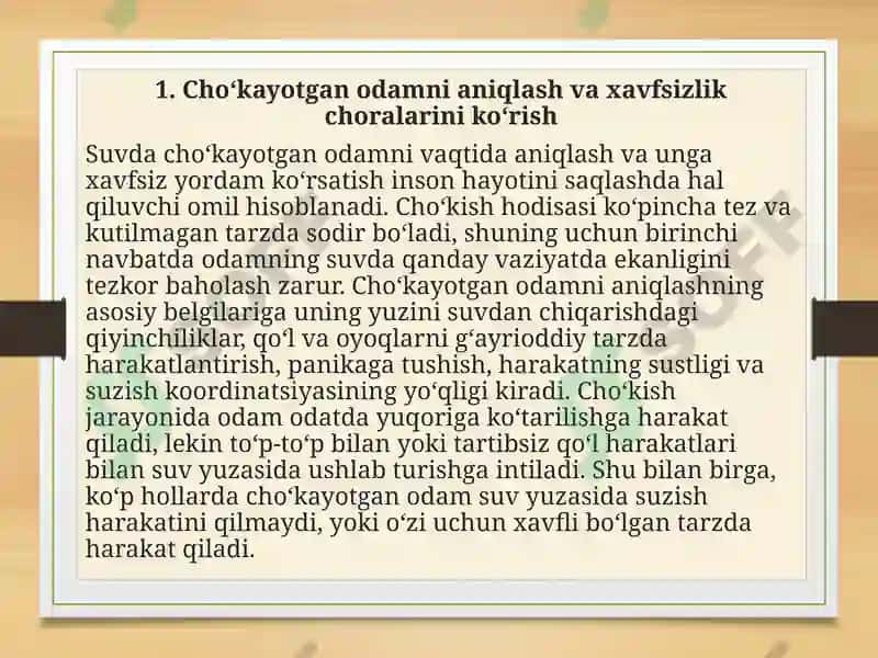 Suvda cho'kayotgan odamga birinchi yordam ko'rsatish 2