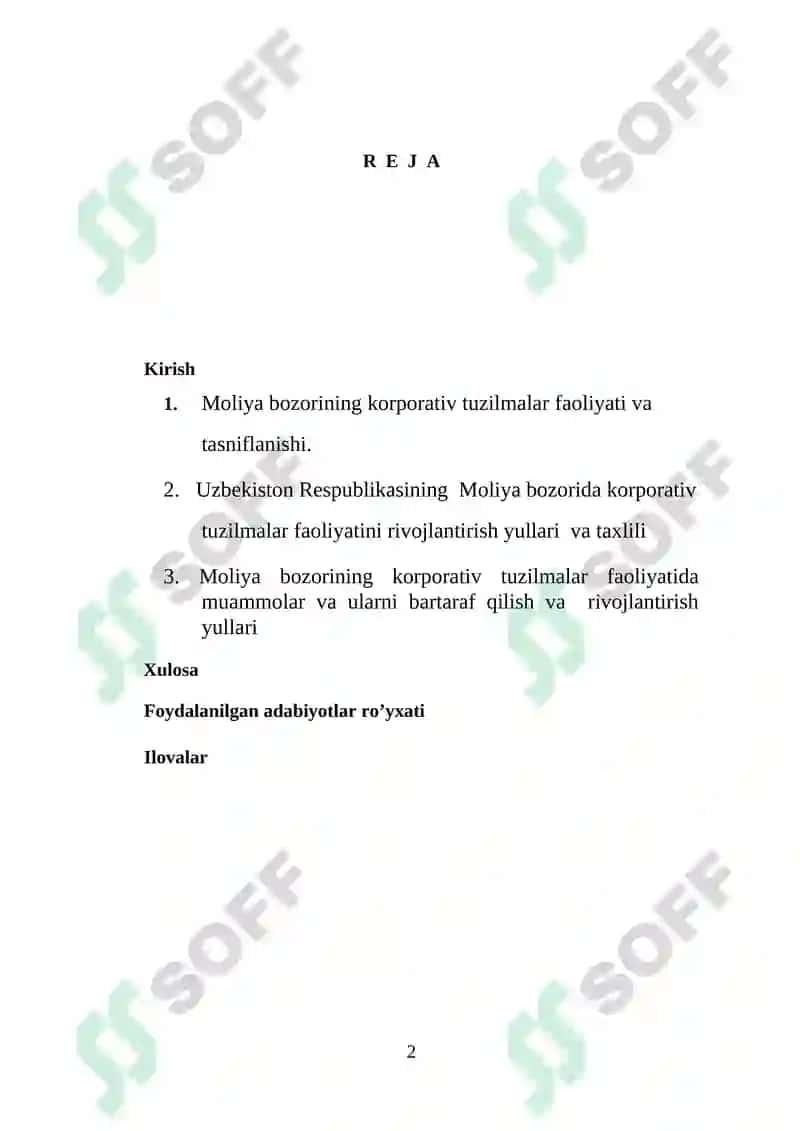 Moliya bozorining korporativ tuzilmalar faoliyatini rivojlantirish yóllari 2