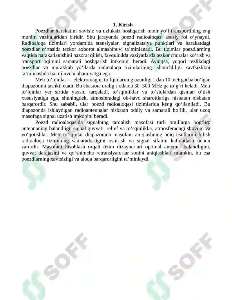 Metr to‘lqin diapazonida poezd radioaloqasi masofasini hisoblash 2
