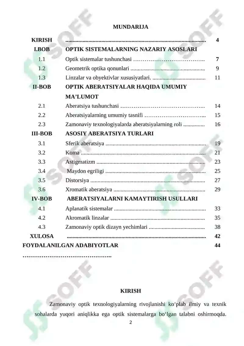 OPTIK SISTEMALARNING ABERATSIYASI KURS ISHI 2