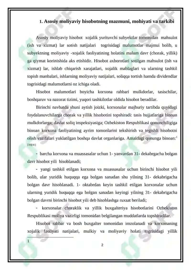 Fiskal instituti Bugalteriya hisobi auditi 3 kurs sirtqi Qurbonboyev Sanjarning Moliyaviy hisobotning xalqaro standartlari fanidan yozgan referati 2