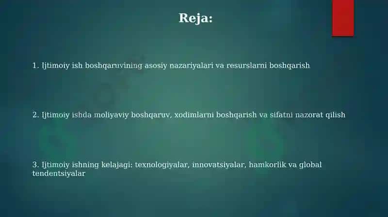 Ijtimoiy ishning boshqarish va istiqbollari 2