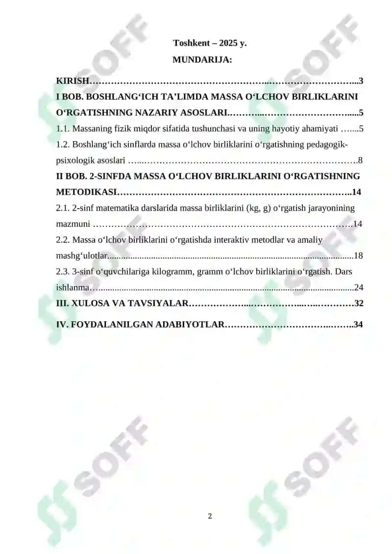 Ikkinchi sinflarda massa o‘lchov birliklarini o‘rgatish metodikasi 2