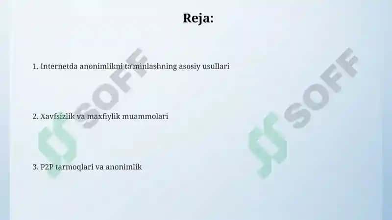 Internetda anonimlikni ta'minlash.P2P tarmoqlar 2