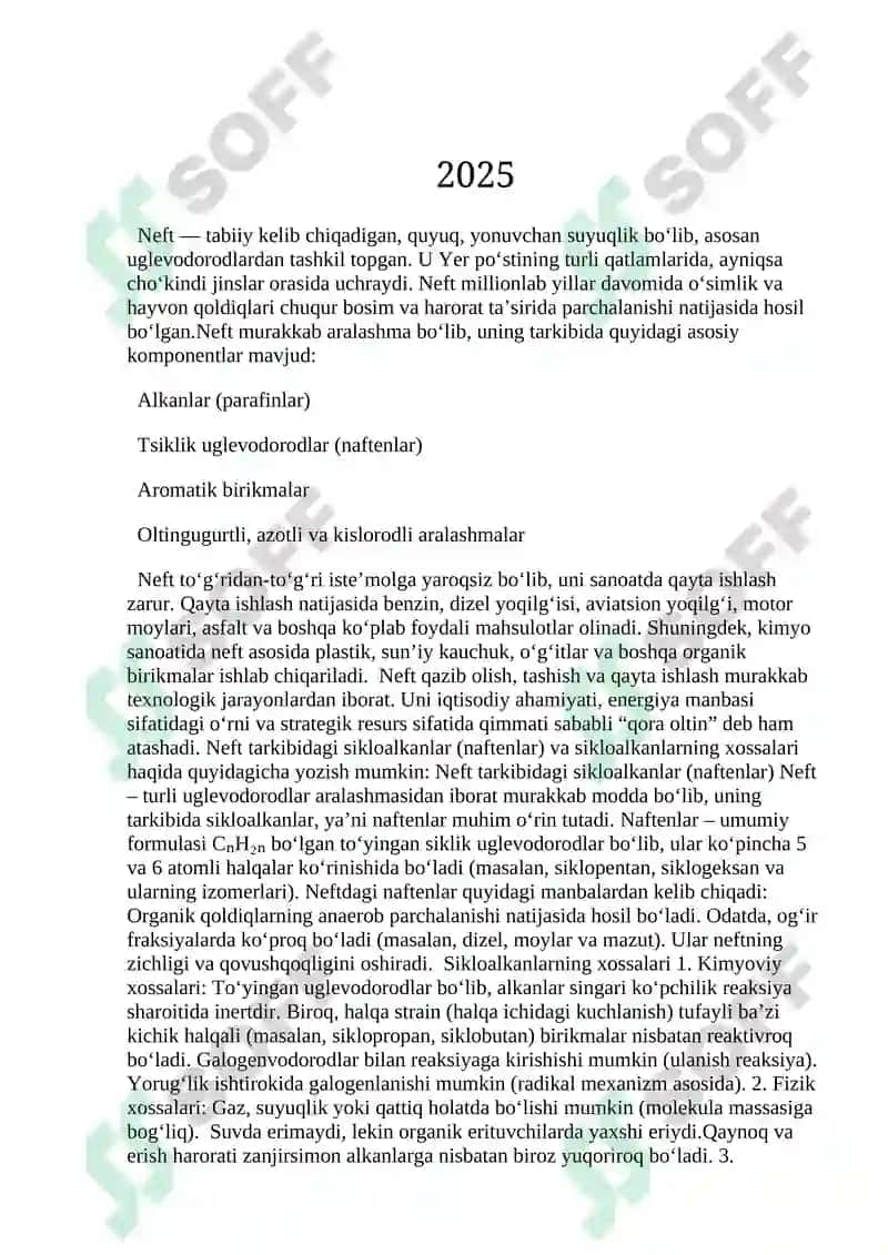 Neft tarkibidagi sikloalkanlar (naftenlar). sikloalkanlarning xossalari 2