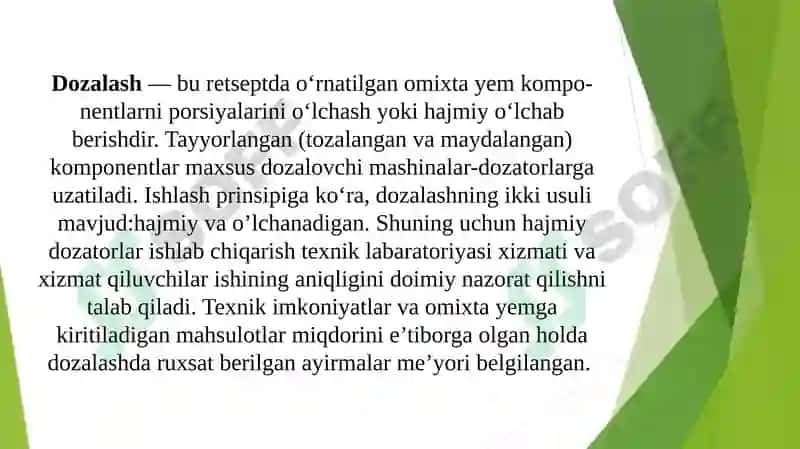 Omixta yеm komponеntlarini mе'yorlash va qo'llaniladigan tarеlkasimon mе'yorlagich samaradorligini aniqlash. 2