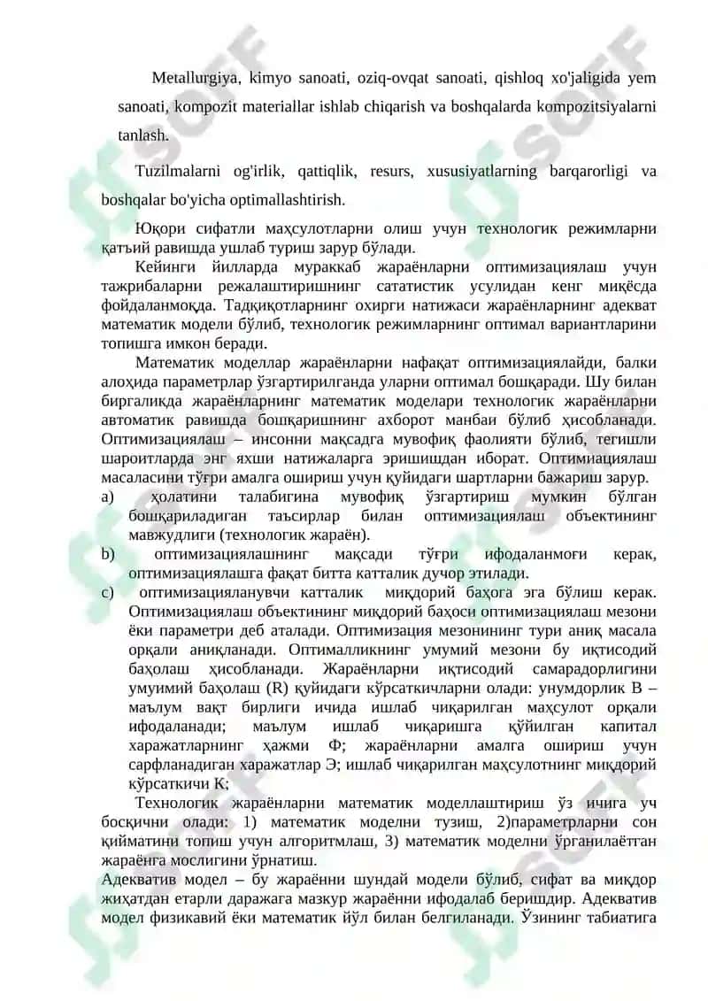 Texnologik va ishlab chiqarish jarayonlarini optimallashtirish 2