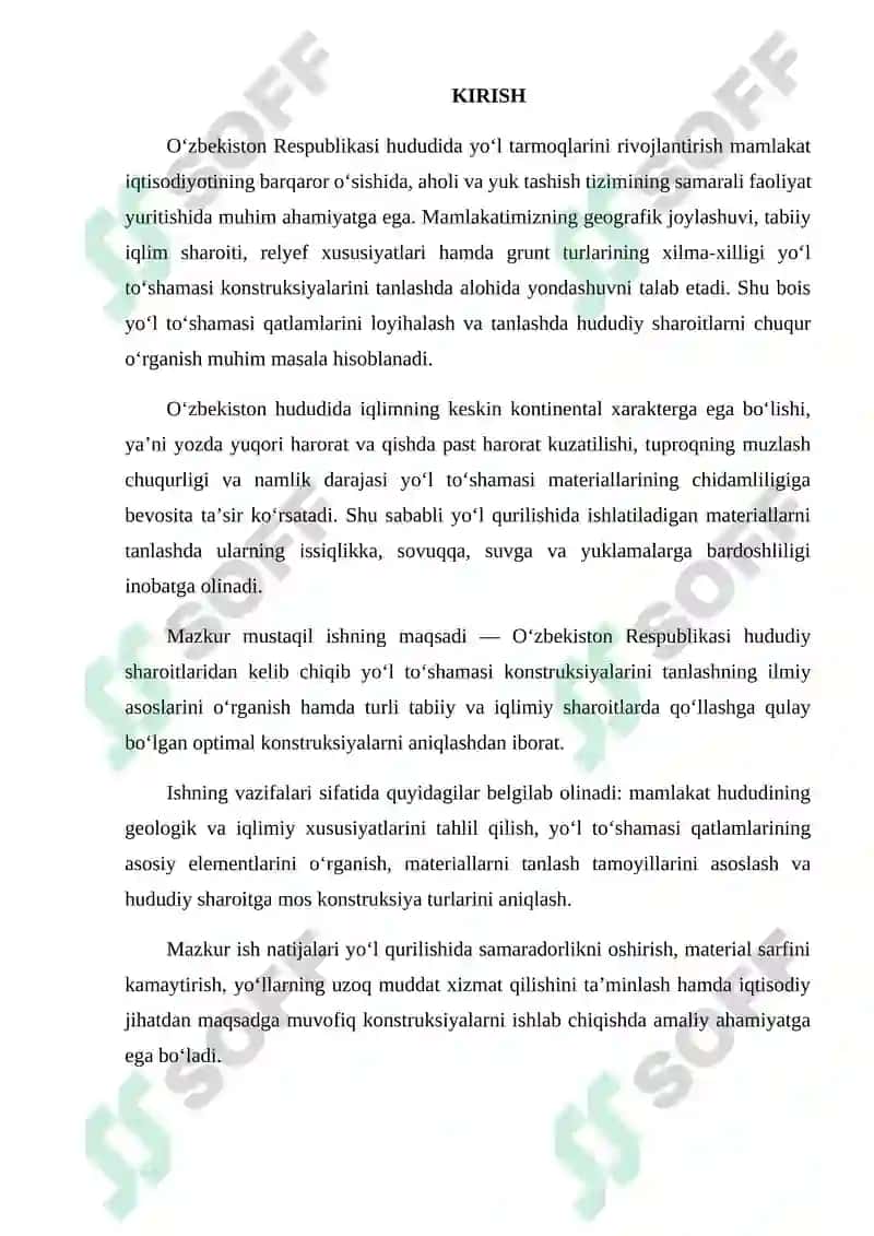O’zbekiston Respuplikasi hududiy sharoitidan kelib chiqib yo’l to’shamasi konstruksiyalarini tanlash tamoyillari 2