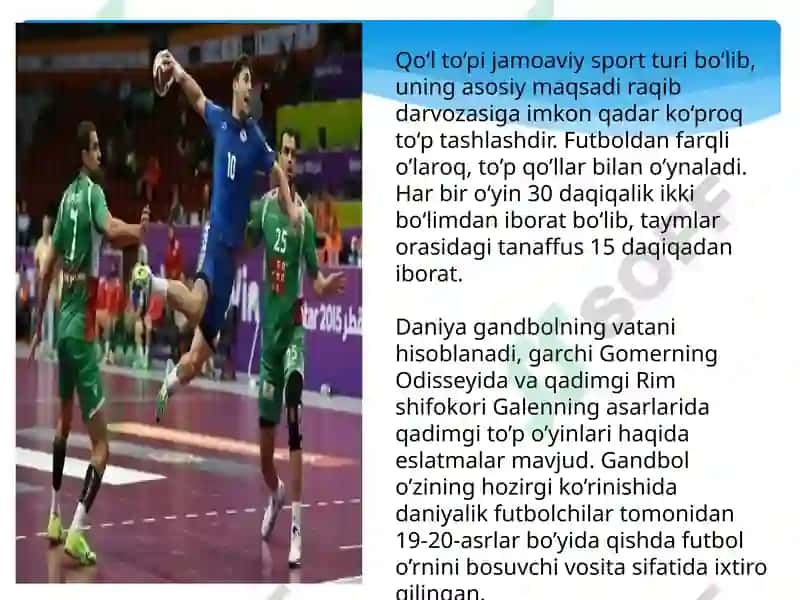 GANDBOL SPORT TURIDA O’YIN QOIDALARI 2
