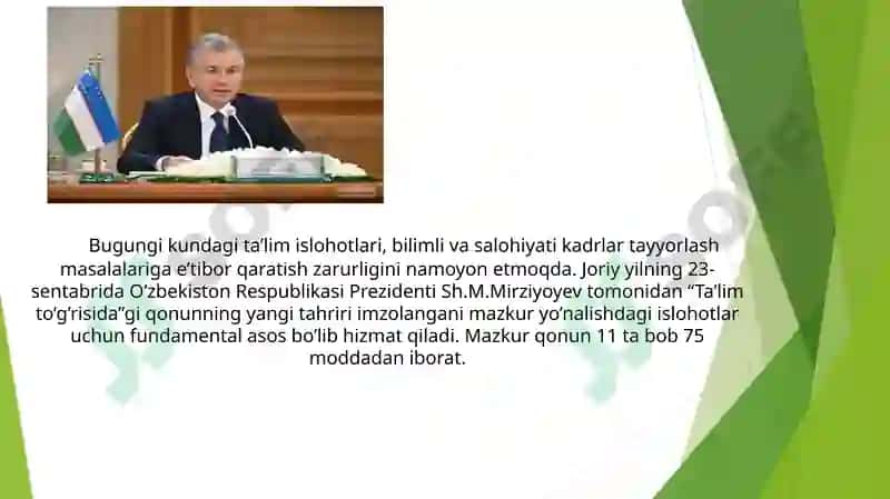 O’zbekiston Respublikasining Prezidenti SH.M.Mirziyoyev asarlarida ta’lim-tarbiya masalalari 2
