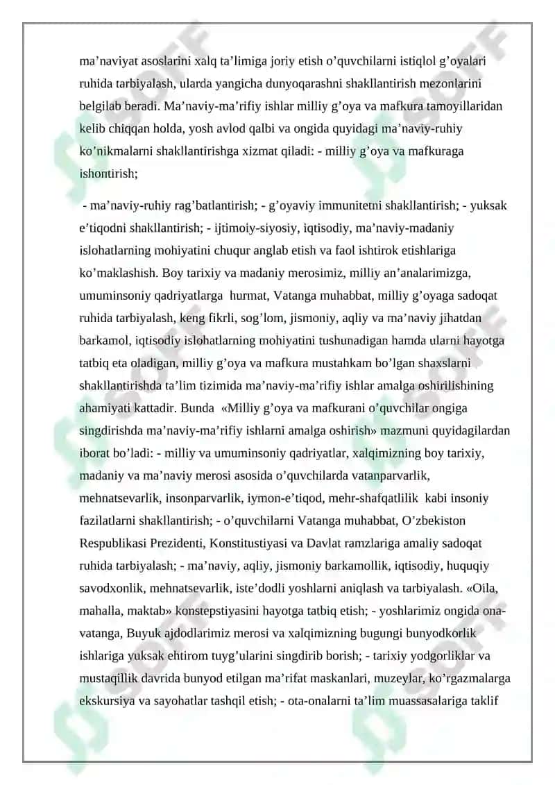 Yoshlarda milliy g’oya va ishonch, e’tiqodni shakllantirishda milliy g’oyaning ahamiyati. 2