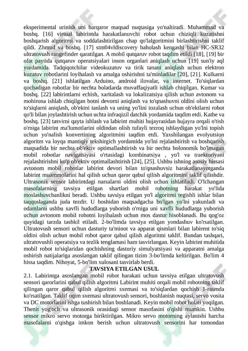 Mobil robot uchun ultratovush sensori qaror qabul qilish algoritmi 2
