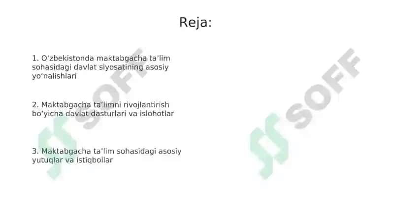 O‘zbekistonning maktabgacha ta'lim sohasidagi davlat siyosati yo'nalish va yutuqlar 2