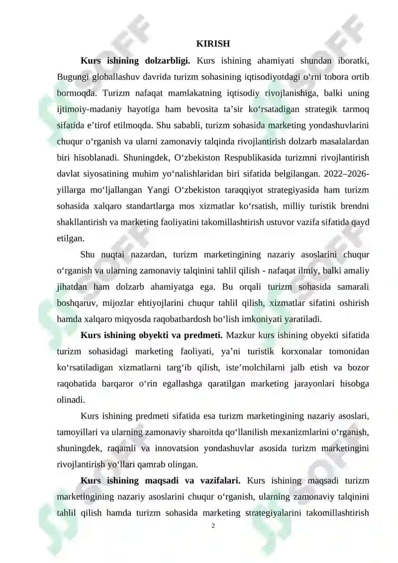 Turizm marketingining nazariy asoslari va ularning zamonaviy talqini 2