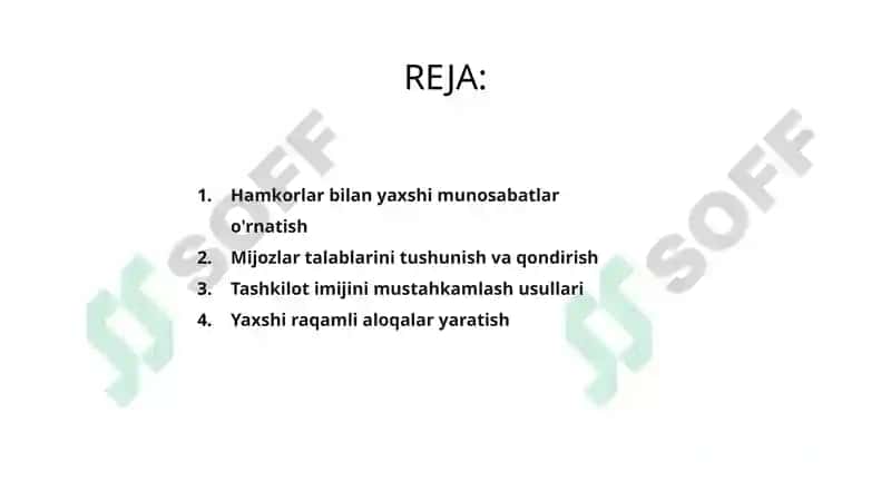 Hamkorlar va mijozlarda yaxshi taasurot hosil qilish usual va talablari 2
