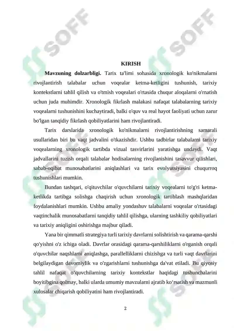 Tarix darslarida xronologik ko'nikmalarni shakllantirish usullari 2